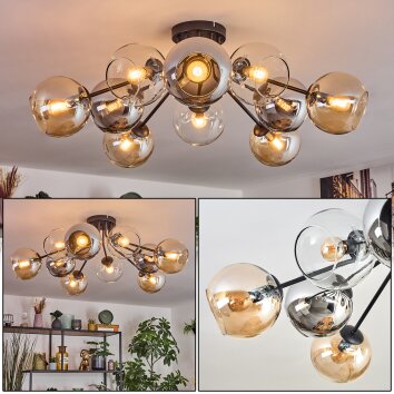 Koyoto Plafondlamp, Kogellampje 81 cm Amber, Chroom, Duidelijk, Rookkleurig, 10-lichts