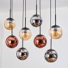 Gastor Hanglamp, Kogellampje, Hanglamp Amber, Chroom, Koperkleurig, Rookkleurig, 8-lichts