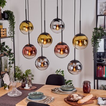 Gastor Hanglamp, Kogellampje, Hanglamp Chroom, Goud, Duidelijk, Koperkleurig, Rookkleurig, 8-lichts