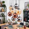 Gastor Hanglamp, Kogellampje, Hanglamp Amber, Chroom, Koperkleurig, Rookkleurig, 8-lichts