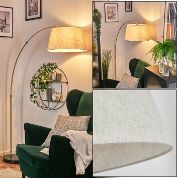 Bassagoda Staande lamp, Booglampen Messing, Zwart, 1-licht, Stoffen kap