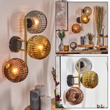 Ripoll Kogellampje, Wandlamp Goud, Zwart, 3-lichts