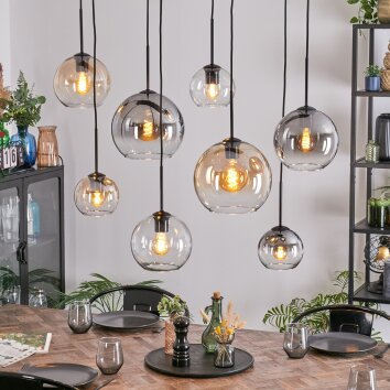 Koyoto Hanglamp, Kogellampje, Hanglamp Amber, Duidelijk, Rookkleurig, 8-lichts