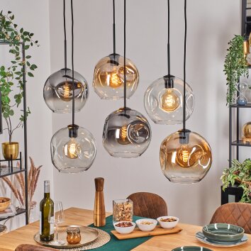 Ripoll Hanglamp, Kogellampje, Hanglamp Amber, Duidelijk, Rookkleurig, 6-lichts