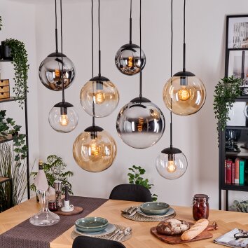 Gastor Hanglamp, Kogellampje, Hanglamp Amber, Chroom, Duidelijk, Rookkleurig, 8-lichts