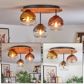 Koyoto Plafondlamp, Kogellampje 40 cm Natuurlijke kleuren, Zwart, 3-lichts