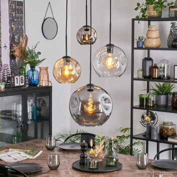 Ripoll Hanglamp, Kogellampje, Cluster hanglamp Amber, Chroom, Duidelijk, Rookkleurig, 4-lichts