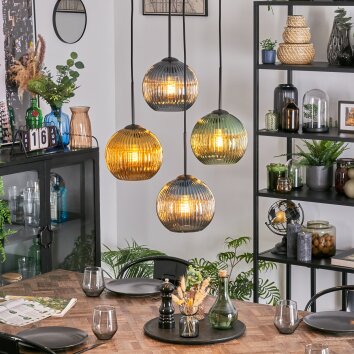 Koyoto Hanglamp, Kogellampje, Cluster hanglamp Blauw, Goud, Groen, 4-lichts