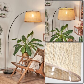 Sabadim Staande lamp, Booglampen Chroom, Zwart, 1-licht, Stoffen lampenkap
