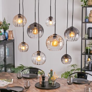 Koyoto Hanglamp, Kogellampje, Hanglamp Amber, Duidelijk, Rookkleurig, 8-lichts