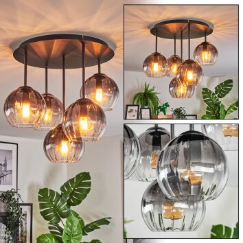 Koyoto Plafondlamp, Kogellampje 33 cm Duidelijk, Rookkleurig, 5-lichts