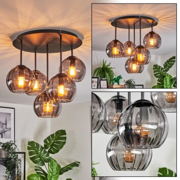 Koyoto Plafondlamp, Kogellampje 33 cm Rookkleurig, 5-lichts