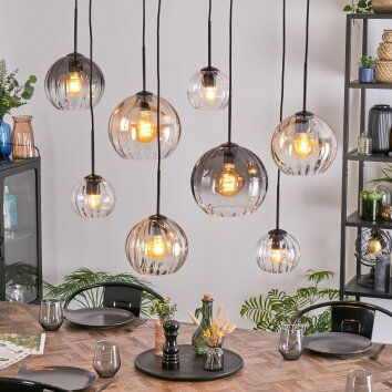 Koyoto Hanglamp, Kogellampje, Hanglamp Amber, Duidelijk, Rookkleurig, 8-lichts