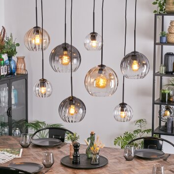Koyoto Hanglamp, Kogellampje, Hanglamp Amber, Duidelijk, Rookkleurig, 8-lichts