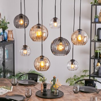 Koyoto Hanglamp, Kogellampje, Hanglamp Amber, Duidelijk, Rookkleurig, 8-lichts