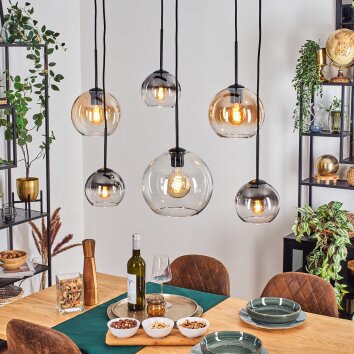Koyoto Hanglamp, Kogellampje, Hanglamp Amber, Duidelijk, Rookkleurig, 6-lichts