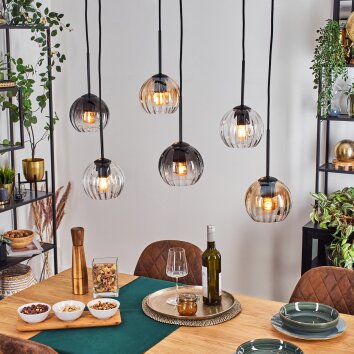 Koyoto Hanglamp, Kogellampje, Hanglamp Amber, Duidelijk, Rookkleurig, 6-lichts