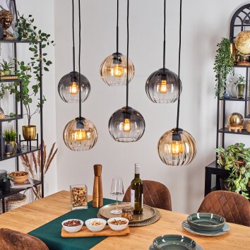 Koyoto Hanglamp, Kogellampje, Hanglamp Amber, Duidelijk, Rookkleurig, 6-lichts