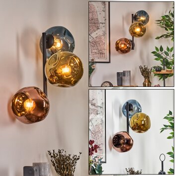 Ripoll Kogellampje, Wandlamp Blauw, Goud, Koperkleurig, 3-lichts