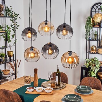 Koyoto Hanglamp, Kogellampje, Hanglamp Amber, Duidelijk, Rookkleurig, 6-lichts