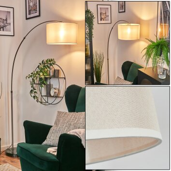 Bassagoda Staande lamp, Booglampen Nikkel mat, Zwart, 1-licht, Stoffen lampenkap