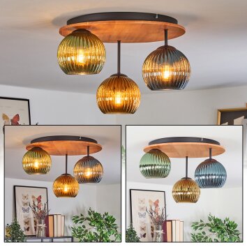 Koyoto Plafondlamp, Kogellampje 40 cm Natuurlijke kleuren, Zwart, 3-lichts