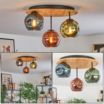 Ripoll Plafondlamp, Kogellampje Natuurlijke kleuren, Zwart, 3-lichts