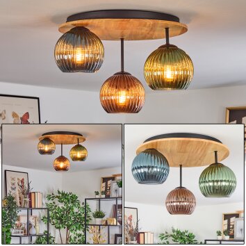 Koyoto Plafondlamp, Kogellampje Natuurlijke kleuren, Zwart, 3-lichts