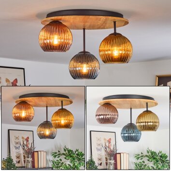 Koyoto Plafondlamp, Kogellampje Natuurlijke kleuren, Zwart, 3-lichts
