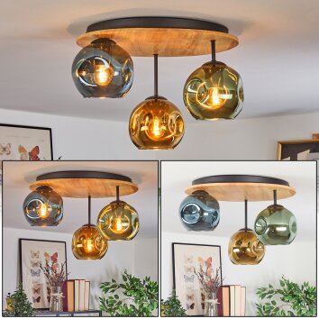 Ripoll Plafondlamp, Kogellampje Natuurlijke kleuren, Zwart, 3-lichts