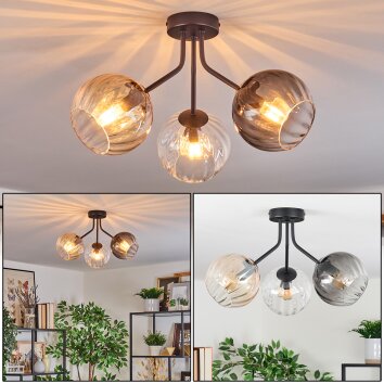Koyoto Plafondlamp, Kogellampje Amber, Duidelijk, Rookkleurig, 3-lichts