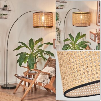 Ramila Staande lamp, Booglampen Nikkel mat, Zwart, 1-licht, Stoffen kap