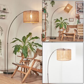 Barcos Staande lamp, Booglampen Nikkel mat, Zwart, 1-licht, Stoffen lampenkap