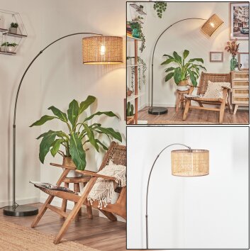 Barcos Staande lamp, Booglampen Nikkel mat, Zwart, 1-licht, Stoffen kap