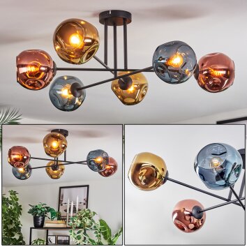 Ripoll Plafondlamp, Kogellampje Blauw, Goud, Koperkleurig, 6-lichts