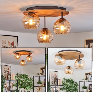 Koyoto Plafondlamp, Kogellampje Natuurlijke kleuren, Zwart, 3-lichts