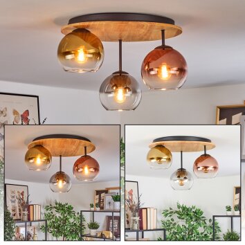 Koyoto Plafondlamp, Kogellampje Natuurlijke kleuren, Zwart, 3-lichts