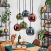 Koyoto Hanglamp, Kogellampje, Hanglamp Blauw, Groen, Koperkleurig, 6-lichts