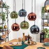Koyoto Hanglamp, Kogellampje, Hanglamp Blauw, Groen, Koperkleurig, 6-lichts