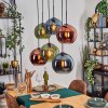 Koyoto Hanglamp, Kogellampje, Hanglamp Blauw, Groen, Koperkleurig, 6-lichts