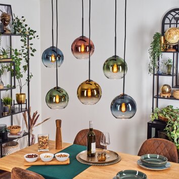 Koyoto Hanglamp, Kogellampje, Hanglamp Blauw, Goud, Groen, Duidelijk, Koperkleurig, 6-lichts