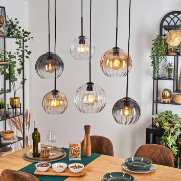 Koyoto Hanglamp, Kogellampje, Hanglamp Amber, Duidelijk, Rookkleurig, 6-lichts