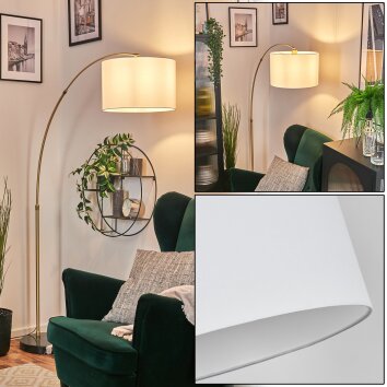 Soungou Staande lamp, Booglampen Messing, Zwart, 1-licht, Stoffen lampenkap