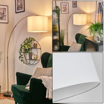 Bassagoda Staande lamp, Booglampen Messing, Zwart, 1-licht, Stoffen kap