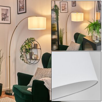 Bassagoda Staande lamp, Booglampen Messing, Zwart, 1-licht, Stoffen lampenkap