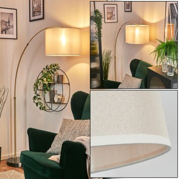 Bassagoda Staande lamp, Booglampen Messing, Zwart, 1-licht, Stoffen kap