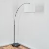 Soungou Staande lamp, Booglampen Nikkel mat, Zwart, 1-licht, Stoffen kap