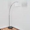 Bassagoda Staande lamp, Booglampen Nikkel mat, Zwart, 1-licht, Stoffen lampenkap