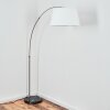 Bassagoda Staande lamp, Booglampen Nikkel mat, Zwart, 1-licht, Stoffen kap