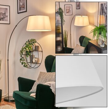 Bassagoda Staande lamp, Booglampen Nikkel mat, Zwart, 1-licht, Stoffen kap